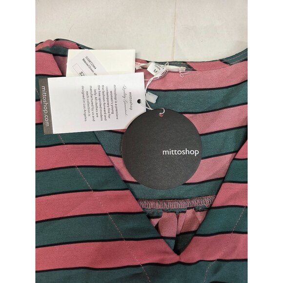 Mitto Shop V-Neck Top Striped Sleeveless Pink & Green Womens Med New with Tags - Picture 8 of 11